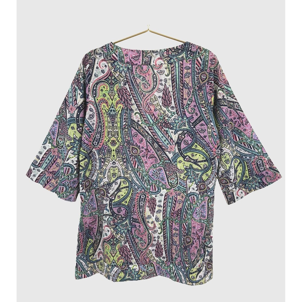Tommy Bahama Paisley Cotton Peasant Cover Up Tunic Tie Neck 3/4 Sleeve XS - Picture 5 of 8